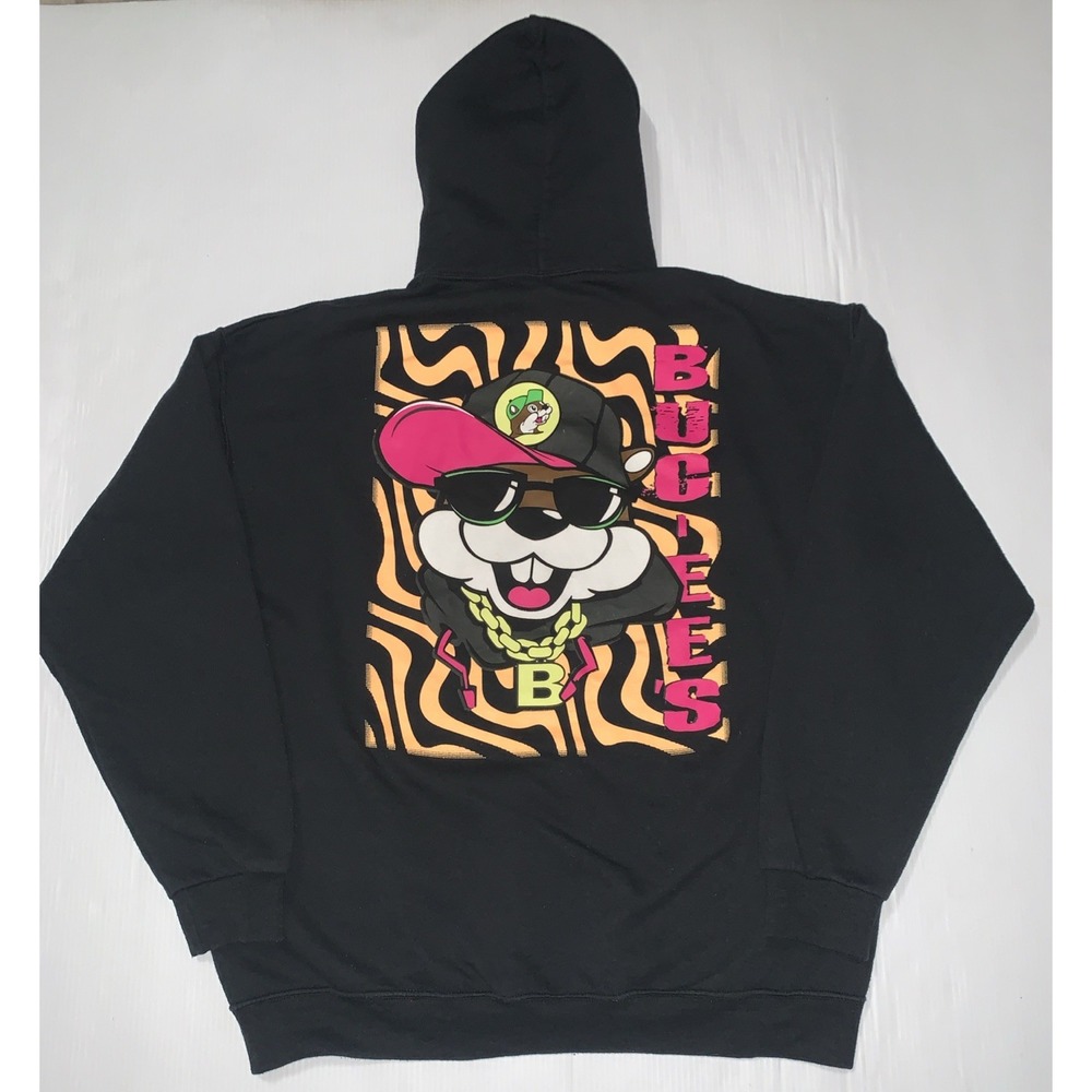 Buc-ee's Hoodie Sweatshirt Pullover Beaver Black Bucees Hip Hop Rap Unisex Sz XL